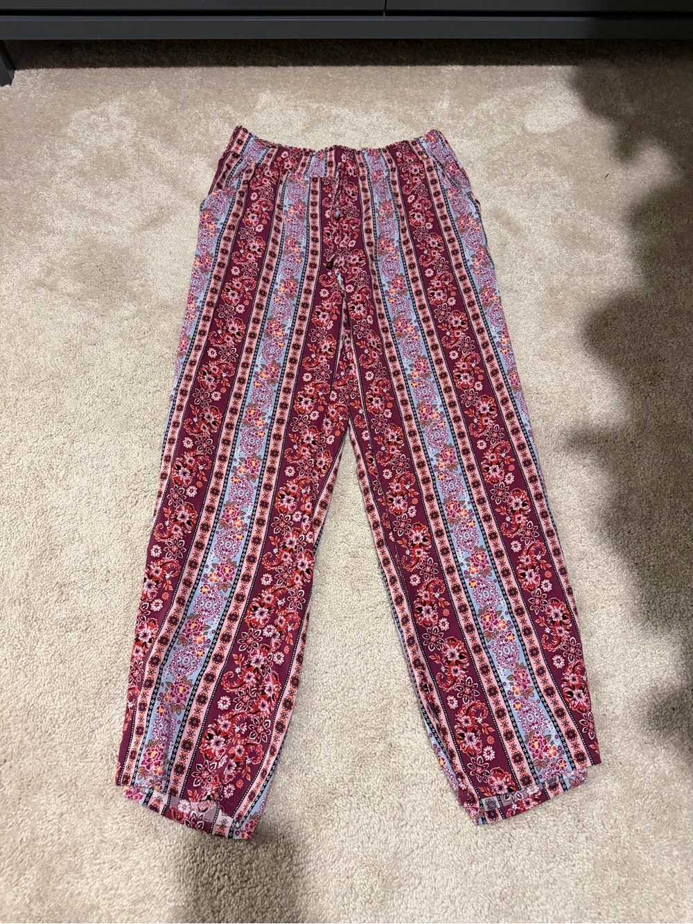 Joe Benbasset Burgundy Floral Stripe Jogger Pants